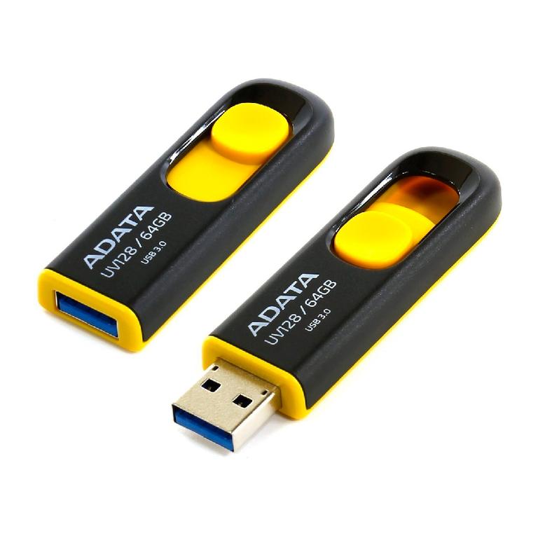 MEMORIA FLASH ADATA UV128 32GB USB 3.0 NEGRO/AMARILLO (AUV128-32G-RBY) - AUV128-32G-RBY