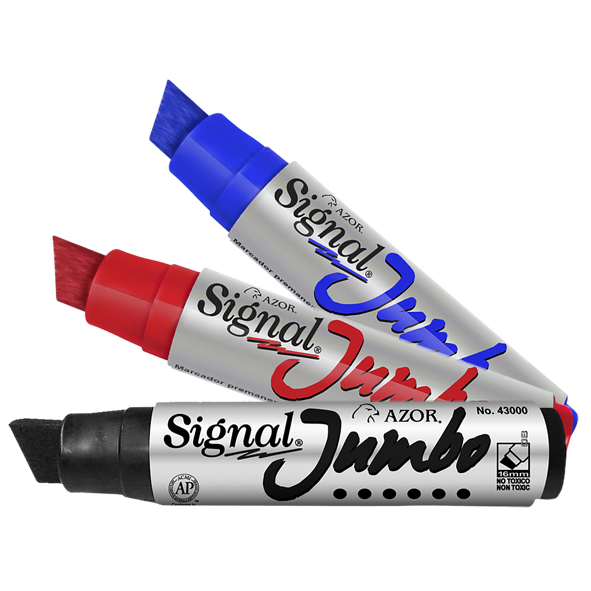 Marcador permanente Signal Jumbo punta c Tinta base alcohol permanente sobre cualquier superficie, secado rápido, resistente al agua, punta extra grande, ideal para marcar en vidrio, porcelana, metal, tela, madera, plástico, no toxico, rendimiento 600 m.                                           incel 16 mm color negro blíster          - 301.43010NE