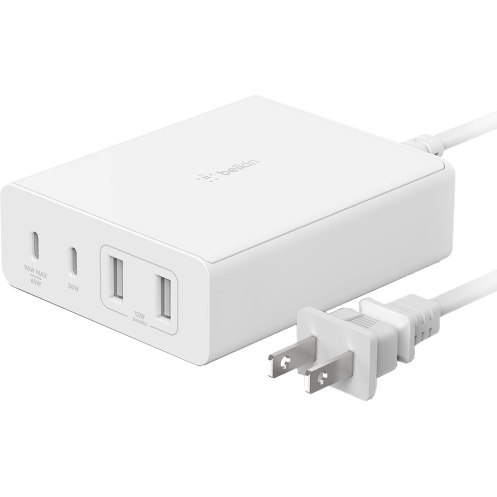 Belkin - Adaptador de corriente - tecnología GaN - 108 vatios - Fast Charge PD 30 - 4 conectores de salida 2 x USB 2 USB-C - blanco - WCH010dqWH