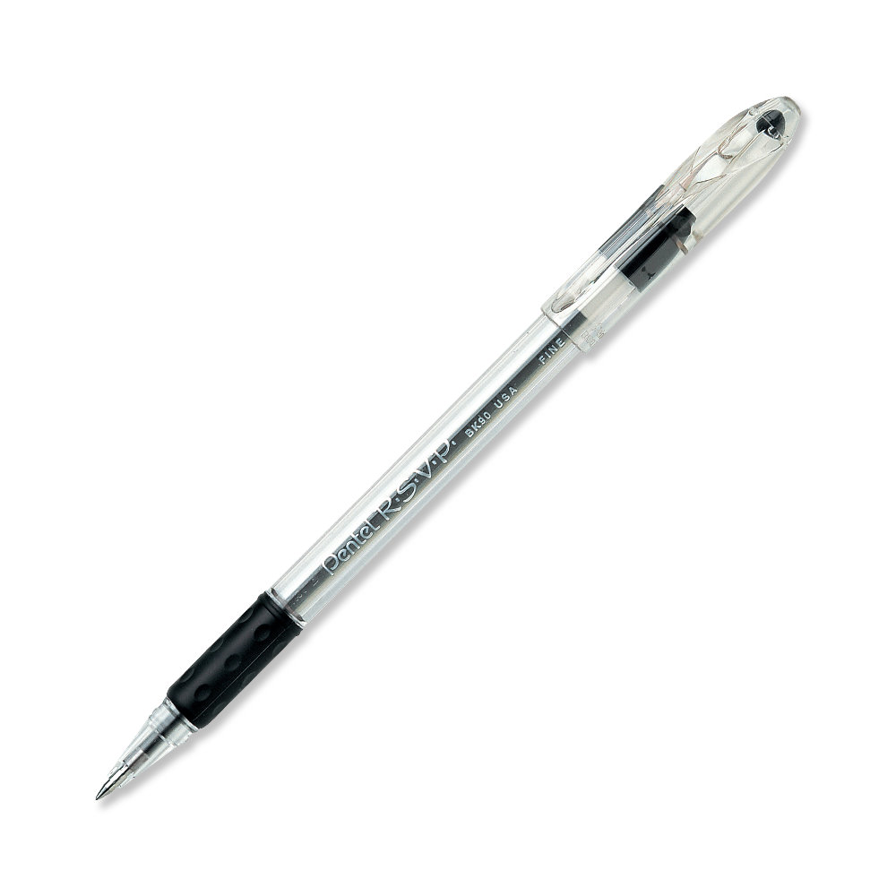 Bolígrafo Pentel r.s.v.p, punta 0.7 m    Bolígrafo Pentel r.s.v.p color negro, punta metálica 0.7 mm, punta de acero inoxidable, con agarre de caucho, diseño ergonómico, repuesto largo para mayor duración, barril robusto. grip y detalles en cuerpo que indica el color de la tinta                  color negro, 1 pieza                     - BK90-A