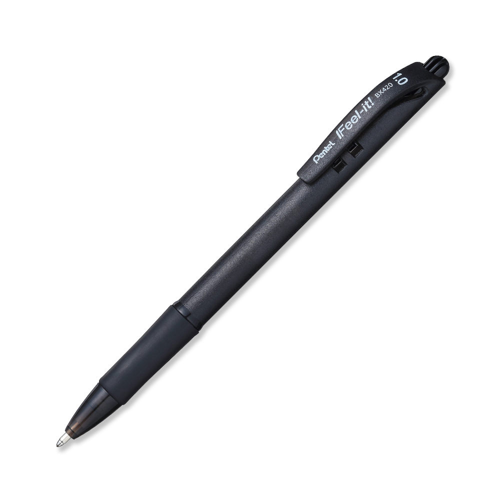 Bolígrafo Pentel ifeel-it, punta 1.0 mm, Bolígrafo Pentel retráctil ifeel-it color negro c/12, tinta de baja viscosidad, punta metálica de 1.0 mm, con grip sin latex c/12, proporciona una escritura suave y sin esfuerzo, de cuerpo fino                                                               color negro, con 12 piezas               - PENTEL