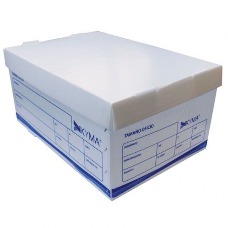 Caja plástica KYMA para archivo oficio 1 Caja de plastico corrugado, color traslucido. Para uso mixto, se puede utilizar para almacenar documentos tamaño carta u oficio, peso x m2: 550 g, calibre: 2                                                                                                   pieza. Largo: 56cm, ancho: 38cm y alto:  - KYMA