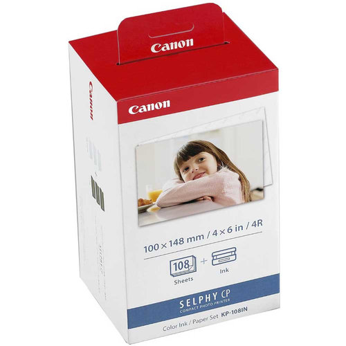 Kit Canon papel KP-108IN + tinta color   Kit de consumibles para impresora digital de sublimación de tinta: Tinta Color y Papel KP-108IN. Producto compatible con SELPHYCP800, SELPHYCP900 y CP1200.                                                                                                     .                                        - CNM-3115B001AA