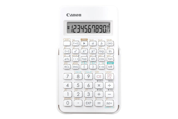 Calculadora científica CANON color blanc Pantalla de 10 dígitos + 2 exponenciales, teclas con descripciones de funciones fáciles de leer, teclas de plástico grandes y duraderas. Guía de referencia rápida. Cubierta protectora incluida. Medidas 73 x 122 x 12 mm                                      o con 154 funciones                      - CANON