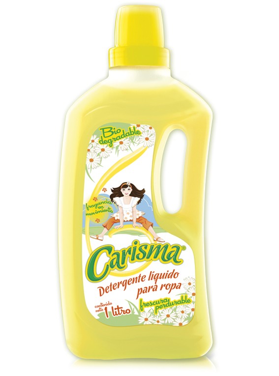 Detergente liquido biodegradable Carisma Biodegradable Carisma, limpia y da vida a tu ropa con su fresco aroma que perdura por mucho mas tiempo, ya que libera perlas que renuevan su aroma al frotar. presentación en botella de 1 Lt.                                                                  1 Lt.                                    - 51833