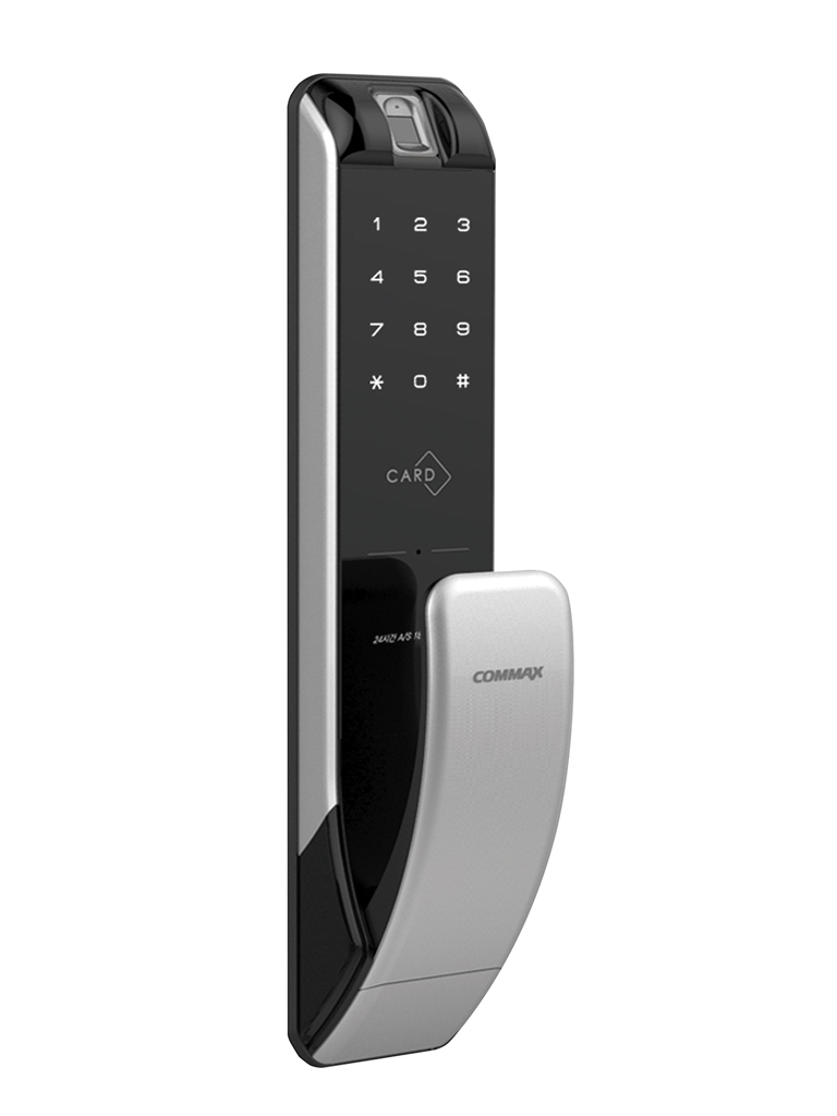 COMMAX CDL210P - Cerradura biométrica con verificación por huella, teclado touch para validación por password y tarjetas Mifare, Llave mecánica, soporta hasta 100 usuarios - CDL-210P