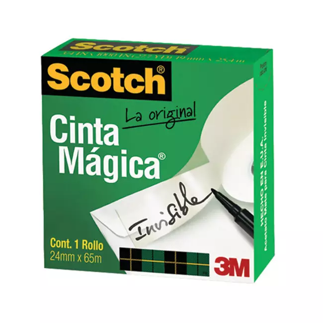 Cinta magica Mod. 810 Scotch 3M 25.4x65. Escribe sobre ella, invisible sobre papel de fotocopiar, se corta facilmente con los dedos, medidas 25.4mm x 65.8m, centro 7.6cm=3                                                                                                                              8 caja con 1 pieza                       - SCOTCH