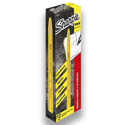 Marcador de cera Sharpie amarillo caja c Marcador de cera sharpie cuerpo redondo, se le va retirando el papel en circulo para poder usar el producto, resiste la decoloracion y la humedad.                                                                                                              on 12 piezas                             - 1764032