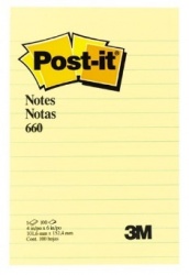 Notas Mod. 660 Post-it amarillas 4x6 pul Notas adhesivas  amarillas rayada 1 block con 100 hojas, 10.2x15.2 cm, post it, 3M                                                                                                                                                                              gadas 1 block con 100 hojas raya         - MT900176413