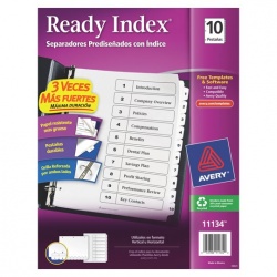 Separador blanco carta 10 divisiones AVE 10 pestañas blanco y negro prediseñadas del 1 al 10                                                                                                                                                                                                             RY tecnología laser/inkjet               - 11134