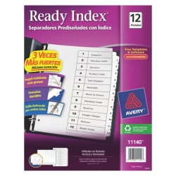 Separador blanco carta 12 divisiones AVE 12 pestañas blanco y negro prediseñadas del 1 al 12                                                                                                                                                                                                             RY  tecnología laser/inkjet              - 11140