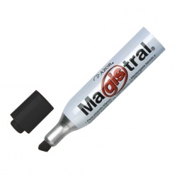 Marcador de aluminio Magistral punta cin Tinta base cetona de alta intensidad, punta cincel de 6 mm, barril aluminio, excelente calidad de borrado en superficies no porosas como: porcelana, melamina, vidrio, no toxico, rendimiento de 550 m.                                                         cel 6 mm color negro caja con 12 pzas    - AZOR