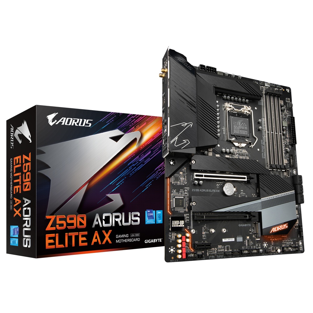 Gigabyte Z590 AORUS ELITE AX - 10 - placa base - ATX - Socket LGA1200 - Z590 Chipset - USB-C Gen2 USB 32 Gen 1 USB 32 Gen 2 USB-C Gen 2x2 - 25 Gigabit LAN Wi-Fi - Tarjeta gráfica CPU necesaria - HD Audio 8-canales - Z590AORUSELITEAX