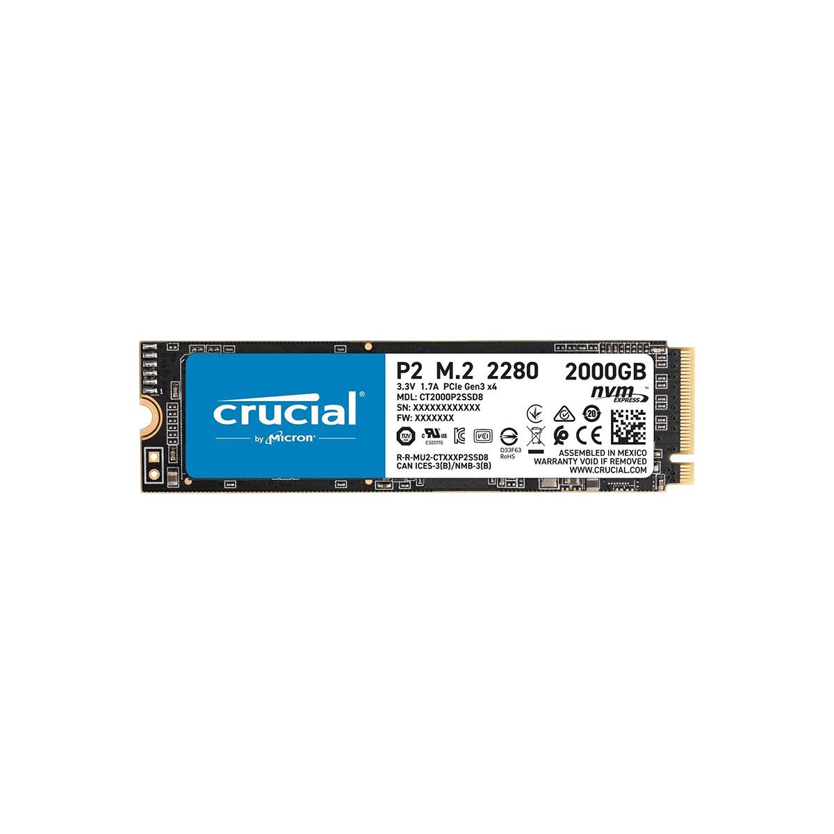 UNIDAD SSD M.2 CRUCIAL 2TB (CT2000P2SSD8) P2, PCIE 3.0, NVME, 3D NAND, 2280 - CT2000P2SSD8