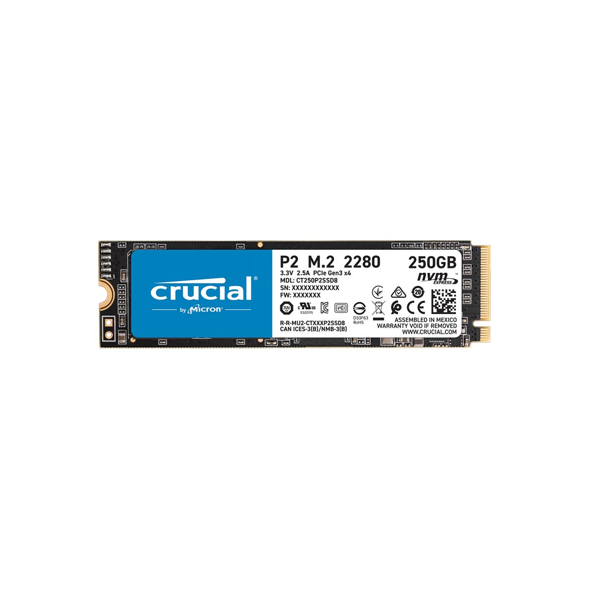 UNIDAD SSD M.2 CRUCIAL 250GB (CT250P2SSD8) P2, PCIE 3.0, NVME, 3D NAND, 2280 - CRUCIAL