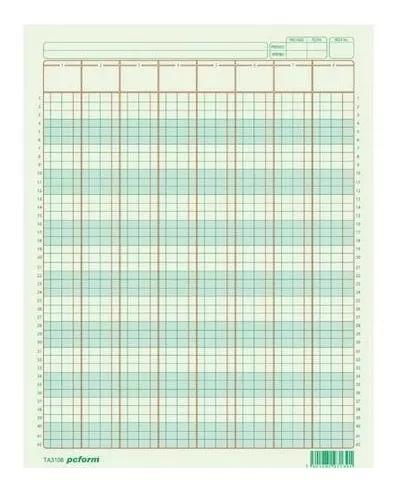 Tabular 8 columnas sin concepto Pinos Al Papel bond de 37 kg, medida: (hoja): 280 x 215 x 5 mm, impresión a dos tintas, block con 50 hojas.                                                                                                                                                              tos blíster con 3 blocks                 - 3108