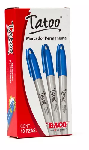 Marcador Baco permanente fino azul, punt Marcador punto fino, tinta permanente, barril de plástico, tapa con ojal para colgado, punta de bala resistente y tinta de secado instantáneo para uso sobre cualquier sustrato                                                                                 o fino, 10 piezas                        - BACO