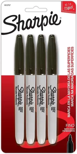 Marcador Sharpie permanente fino negro 4 Contiene 4 marcadores permanetes color negro, clip en tapa, punta resistente y fina, marca en plástico,  metal, cartón, vinil, piel, vidrio, acrílico, madera                                                                                                   piezas                                   - BEROL