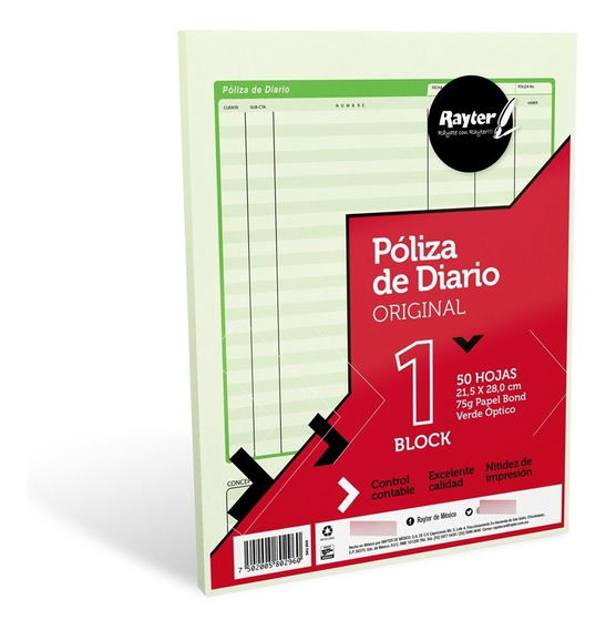 Póliza diario Rayter, tamaño carta, pape Póliza diario Rayter, tamaño carta, papel verde óptico, block 50 hojas - RAYTER