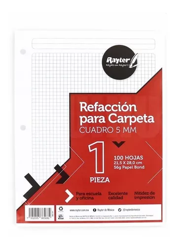 Hojas de repuesto para carpeta Rayter, c Hojas de repuesto para carpeta Rayter, cuadro 5mm, tamaño carta, 100 hojas                                                                                                                                                                                      uadro 5mm, tamaño carta, 100 hojas       - 03CATCC500