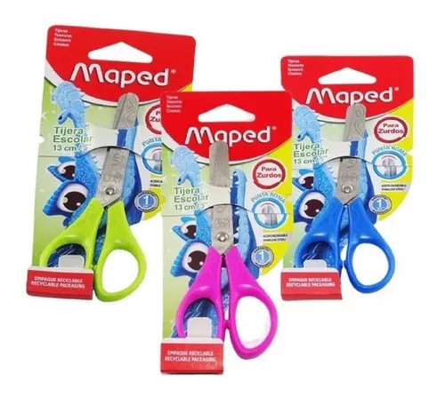 Tijera essentials Maped de 13 cm  uso es Punta roma cumple con la nom-140-scfi-2017, cuchillas decoradas, colores surtidos                                                                                                                                                                               colar                                    - MAPED