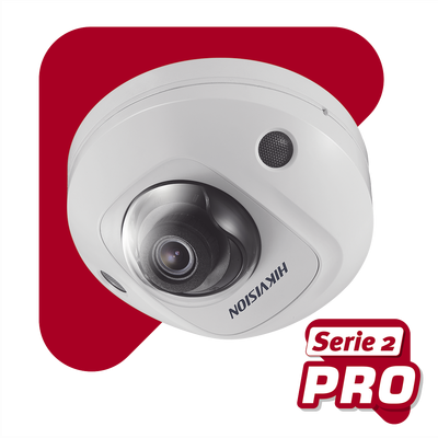 Mini Domo IP 2 Megapixel / Serie PRO / Lente 2.8 mm / 10 mts IR EXIR / Micrófono Integrado / Exterior IP66 / IK08 / PoE / Audio y Alarmas / H.265+ / Videoanaliticos Integrados <br>  <strong>Código SAT:</strong> 46171610 - HIKVISION