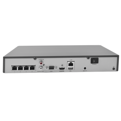 NVR 8 Megapixel (4K) / 4 canales IP / 1 Bahia de Disco Duro / 4 Puertos PoE+ / Salida de vídeo 4K  <br>  <strong>Código SAT:</strong> 46171621 <img src='https://ftp3.syscom.mx/usuarios/fotos/logotipos/hikvision.png' width='20%'>  - HIKVISION