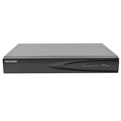 NVR 8 Megapixel (4K) / 4 canales IP / 1 Bahia de Disco Duro / 4 Puertos PoE+ / Salida de vídeo 4K  <br>  <strong>Código SAT:</strong> 46171621 <img src='https://ftp3.syscom.mx/usuarios/fotos/logotipos/hikvision.png' width='20%'>  - HIKVISION