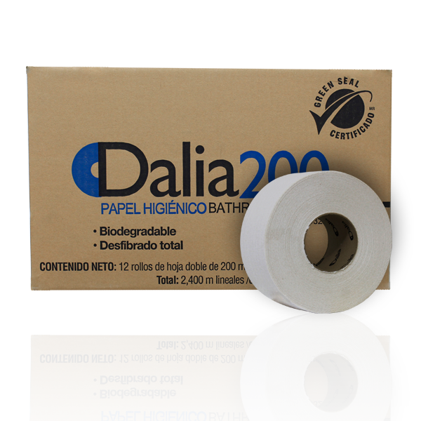 Papel Higiénico blanco Dalia, caja c/12  Higiénico ,sistema universal , caja con 12 bobinas de 200mx 8.4cm a,hjs dobles c/gofrado fab:fabrica de papel san francisco,2400 m lineales de papel, garantía de contenido y 100% biodegradable, certificado ecologico internacional green seal.               bobinas 200 m c/u jr                     - HB19320