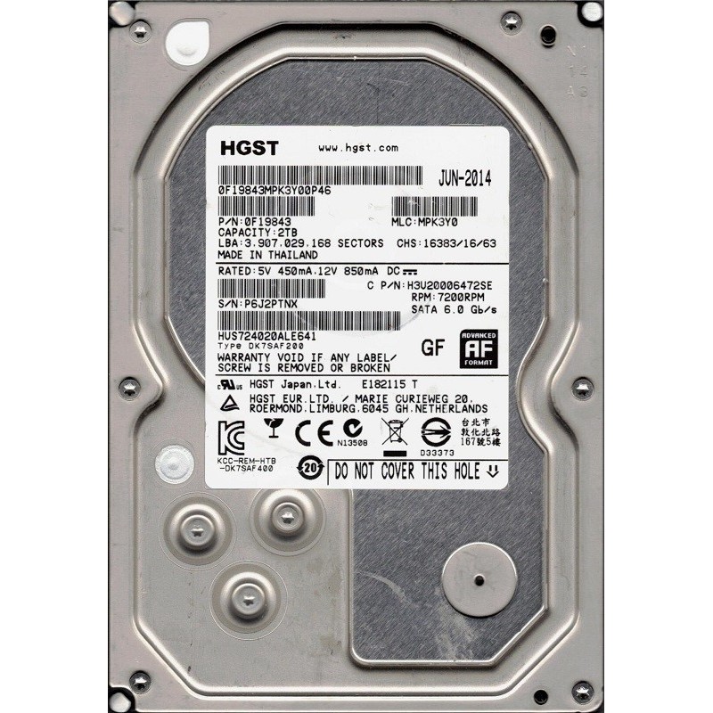 HITACHI 2TB 3.5 SATA PULL HUS724020ALE641 UPC  - HUS724020ALE641