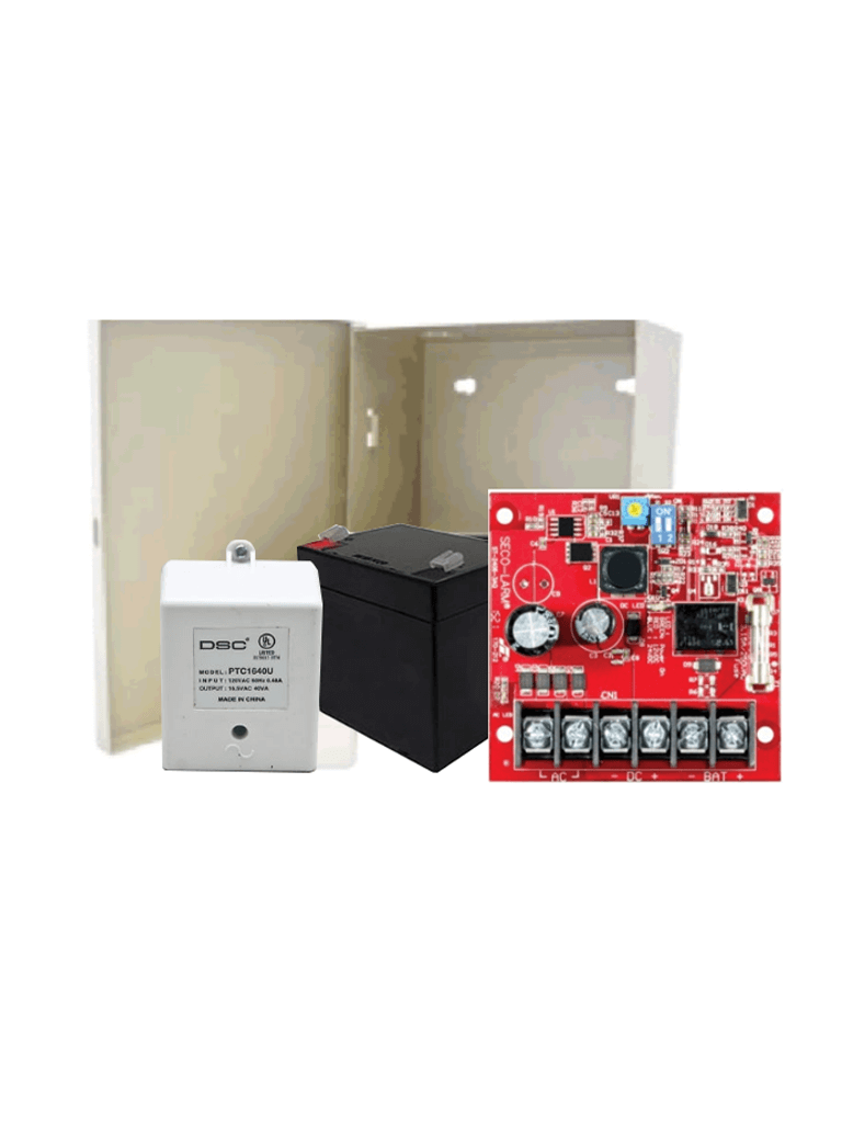 Seco-Larm Kit Fuente De Poder 1 - Kit De Poder Contiene 1 Fuente De Poder De 1.5 Amp, Bateria De Respaldo, Transformador Y Gabinete  - KITFUENTE1