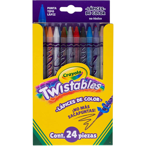 24 LÁPICES DE COLOR CRAYOLA TWISTABLES 2 GIRA Y SACA MAS DIVERSIÓN AL COLOREAR, NO NECESITAS SACAPUNTAS O QUITARLE LA ENVOLTURA CUANDO SE ACABE LA PUNTA, SOLO GIRA Y OBTENDRÁS MAS PUNTA, NO TOXICOS                                                                                                    4 PIEZAS                                 - CRAYOLA