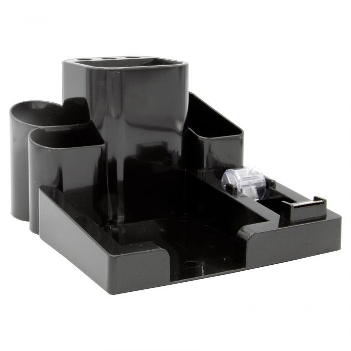 Organizador de escritorio mae color negr Medidas: base: 15.9cm x altura: 18.4cm x ancho: 11cm, con despachador de cinta, resistente y durable, compuesto de polipropileno, color negro, no incluye artículos de oficina                                                                                  o                                        - M-740.4