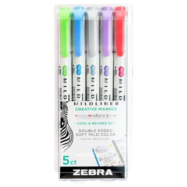 MARCADOR ZEBRA MILDLINER ESTUCHE CON 5 C MARCADOR CREATIVO, DOBLE PUNTA: CINCEL Y PUNTO FINO. IDEAL PARA CREAR TRAZOS FIRMES Y PRECISOS, TINTA PERMANENTE PIGMENTADA, LIBRE DE ÁCIDO Y RESISTENTE AL AGUA. COLORES CÁLIDOS                                                                               OLORES CÁLIDOS                           - 4015-57