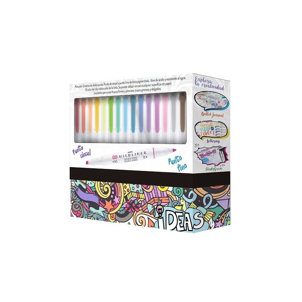 MARCADOR ZEBRA MILDLINER EXHIBIDOR DE 25 MARCADOR CREATIVO, DOBLE PUNTA: CINCEL Y PUNTO FINO. IDEAL PARA CREAR TRAZOS FIRMES Y PRECISOS, TINTA PERMANENTE PIGMENTADA, LIBRE DE ÁCIDO Y RESISTENTE AL AGUA. COLORES FRÍOS Y CÁLIDOS                                                                       PIEZAS                                   - ZEBRA