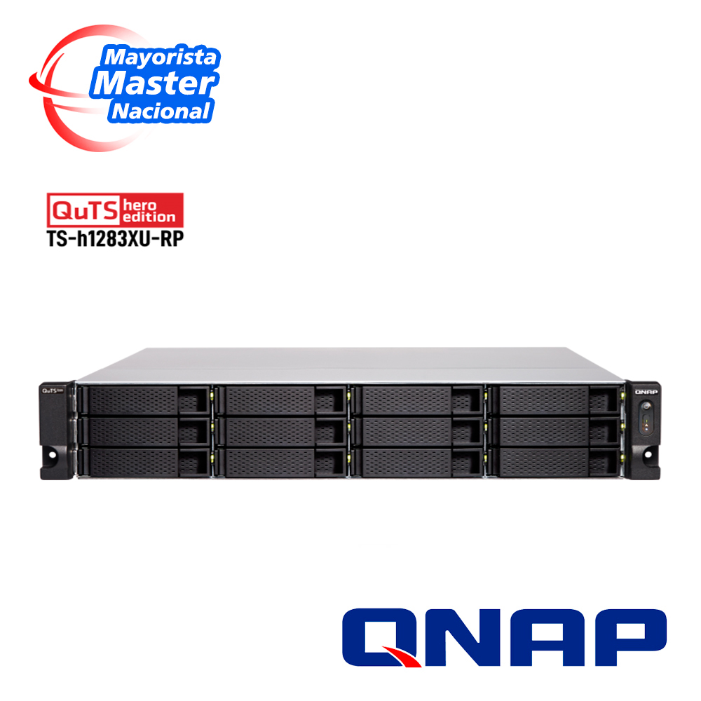 SERVIDOR NAS QTS HERO QNAP TS-h1283XU-RP-E2236-128G-US PROCESADOR INTEL XEON E-2236 / MEMORIA RAM 128GB / 12 BAHIAS FRONTALES SATA 3.5 PULGADAS y 2.5 PULGADAS / 4 PUERTOS RJ45 1GbE + 2 PUERTOS FIBRA OPTICA SFP+ 10GbE + 2 PUERTOS 10GBASE-T / MONTAJE EN RACK 2UR / FUENTE REDUNDANTE / APLICACIONES EMPRESARILAES PARA COMPARTIR Y RESPALDAR DATOS EN LA NUBE. <br><br>SOBRE PEDIDO 20 días, Código SAT 43201835 - TS-h1283XU-RP-E2236-128G-US