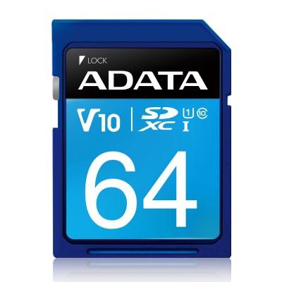 Memoria SD (SDXC) 64GB ADATA CLASE 10 (V10), Velocidad hasta 100MB/25MB por seg.  ASDX64GUICL10-R        PREMIER V10 ASDX64GUICL10-R EAN 4713435793961UPC  - MEMDAT2670