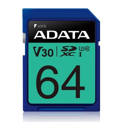 Memoria SD ADATA PREMIER PRO V30, 64 GB, 100 MB/s, 80 MB/s, Azul, Clase 10 PREMIER PRO V30 ASDX64GUI3V30S-R EAN 4713218463913UPC  - ADATA