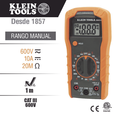 Multímetro Digital con Selección Manual de Rango de 600 V. <br>  <strong>Código SAT:</strong> 41113630 - KLEIN TOOLS