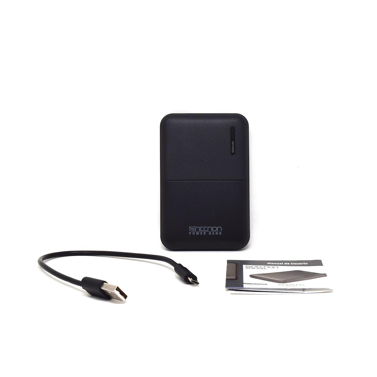 POWERBANK NECNON (NBPB0501FC) 5000MAH, 2.1A,1 A 2CARGAS,INDICADOR LED,ENTRADA Y SALIDA TIPO C,NEGRO - NBPB0501FC