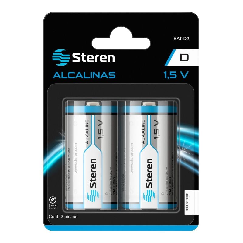 Pilas Steren Alcalinas Tipo D 15V C/2 Pzas BAT-D2 - BAT-D2