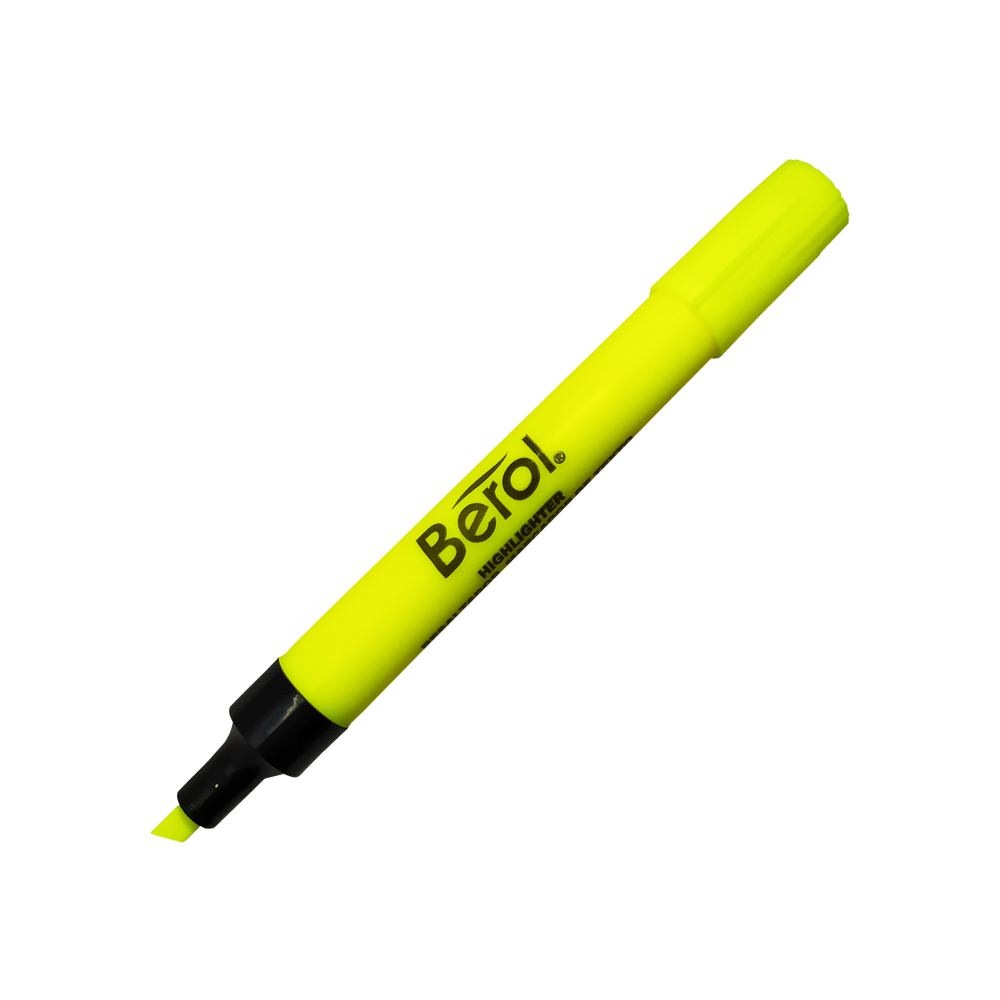 Marcatextos Berol amarillo  punta cincel Marcatextos berol color amarillo punta cincel, cuerpo redondo, punta para diferentes trazos, tinta base agua y colorantes                                                                                                                                       caja con 12 pieza                        - BEROL