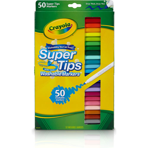 MARCADORES CRAYOLA LAVABLES SUPER TIPS 5 COLORES BRILLANTES, NO ESCURREN EN LA MAYORÍA DE PAPEL. FORMULADOS PARA LAVARSE FÁCILMENTE DE PIEL Y ROPA, PUNTA CÓNICA QUE PARA REALIZAR DIFERENTES TRAZOS, TAPA VENTILADA, PUNTA RESISTENTE, DEPÓSITO Y PUNTA ESPECIAL QUE PERMITE QUE LA TINTA FLUYA         0 COLORES                                - 585150