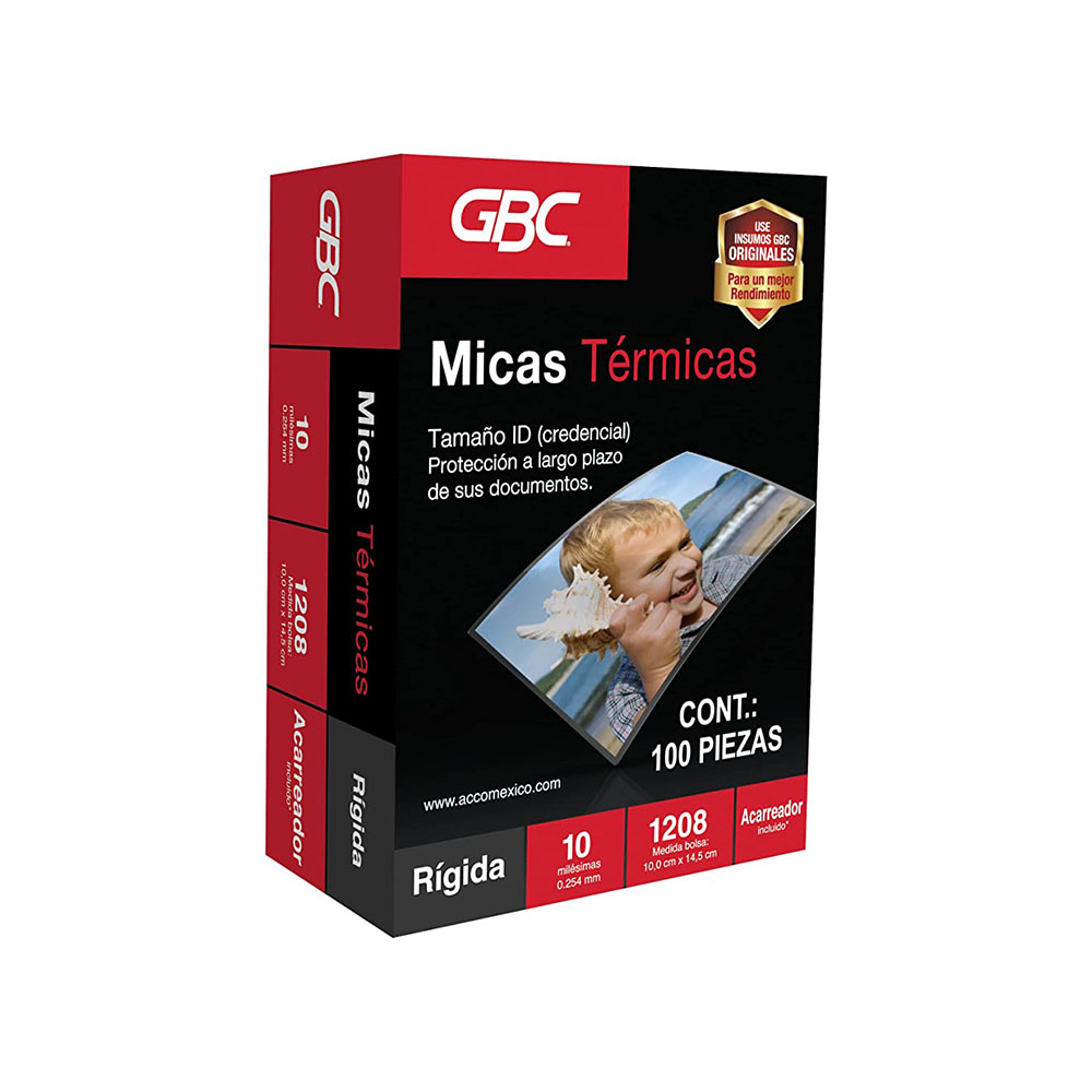 Mica térmica 1208 GBC tamaño 10x14.5cm f Espesor de 10 milésimas, alta calidad rígida, paquete con 100 piezas                                                                                                                                                                                            orma rígida                              - M130172