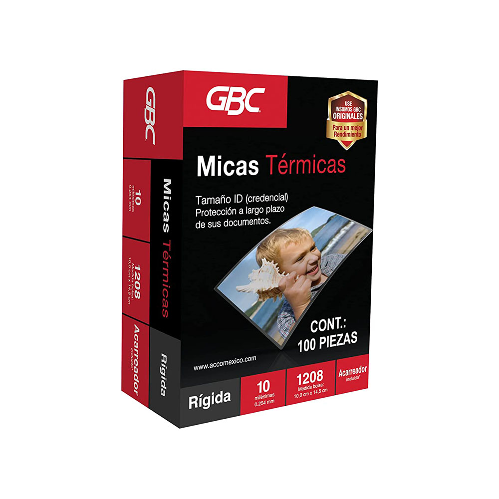 Mica térmica 1208 GBC tamaño 10x14.5cm f Espesor de 10 milésimas, alta calidad rígida, paquete con 100 piezas                                                                                                                                                                                            orma rígida                              - GBC