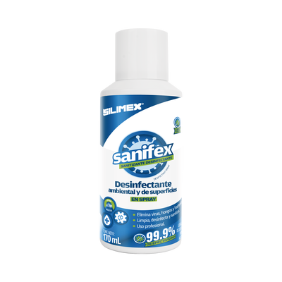 Sanitizante en spray, formulado para desinfectar las superficies en el hogar, oficinas, escuelas, hospitales, clinicas, gimnasios y fabricas, presentación 170 ml   <br>  <strong>Código SAT:</strong> 12161803 - SILIMEX