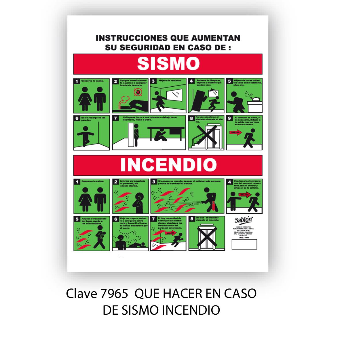 LM-Señal en placa indicaciones de sismos Señal en placa de estireno acciones en caso de sismos o incendios, estireno con serigrafia, dimensiones: 23x33 cm - SABLON