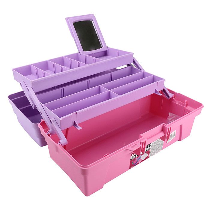 Caja Vanity Santul Color lila/rosa de 14 Hecha de polipropileno de alto impacto, resisten hasta 25 kg, ojillo para candado, acabado mate 2 bandejas internas deslizables                                                                                                                                 "                                        - 6239