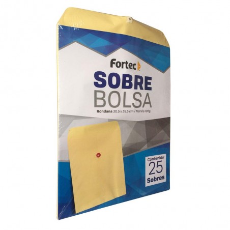 Sobre manila con rondana Fortec legal ca Sobre tipo bolsa con rondana e hilo, papel de 105 gr, escote en "V" para facilitar la manipulación de documentos, solapa con pleca guía para facilitar el cerrado del sobre, medida: 30.5 x 39.5 cm.                                                            ja con 25 piezas                         - B-30-MR