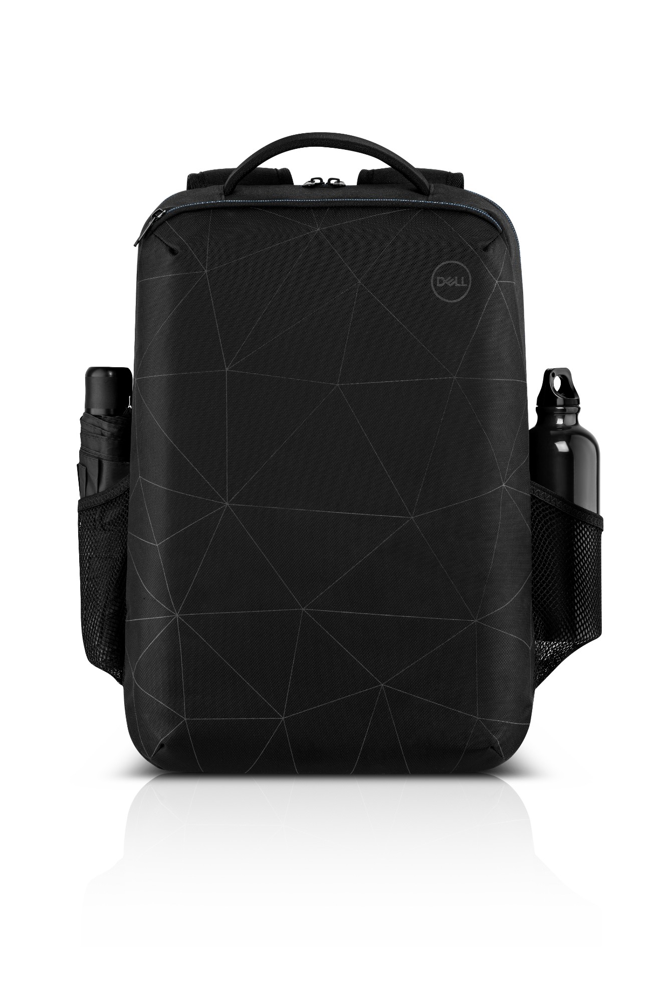 Mochila Dell Essential Backpack-15, 15"  Diseñada con impresiones reflectantes en el panel frontal, se destaca en condiciones de poca luz y brilla intensamente cuando recibe luz directa, tal como la de los faros de los automóviles, lo que lo hace más visible para otras personas cuando camina en  Negro c/ Azul, 454 g ES1520P             - DELL